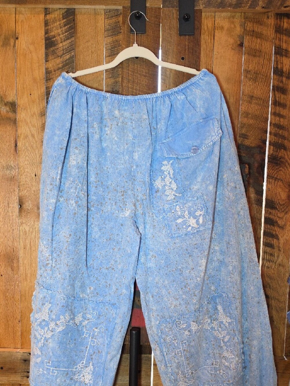 147p Genie Cross Stitch Pants Light Blue Women's Wide-Leg Cargo Linen Pants - Picture 12 of 16